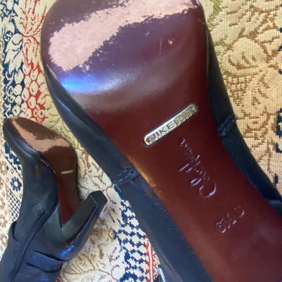 Cole Haan Phoenix Boots Tall Black Leather High Heels Buckles Nike Air Size 6.5 - Picture 8 of 8